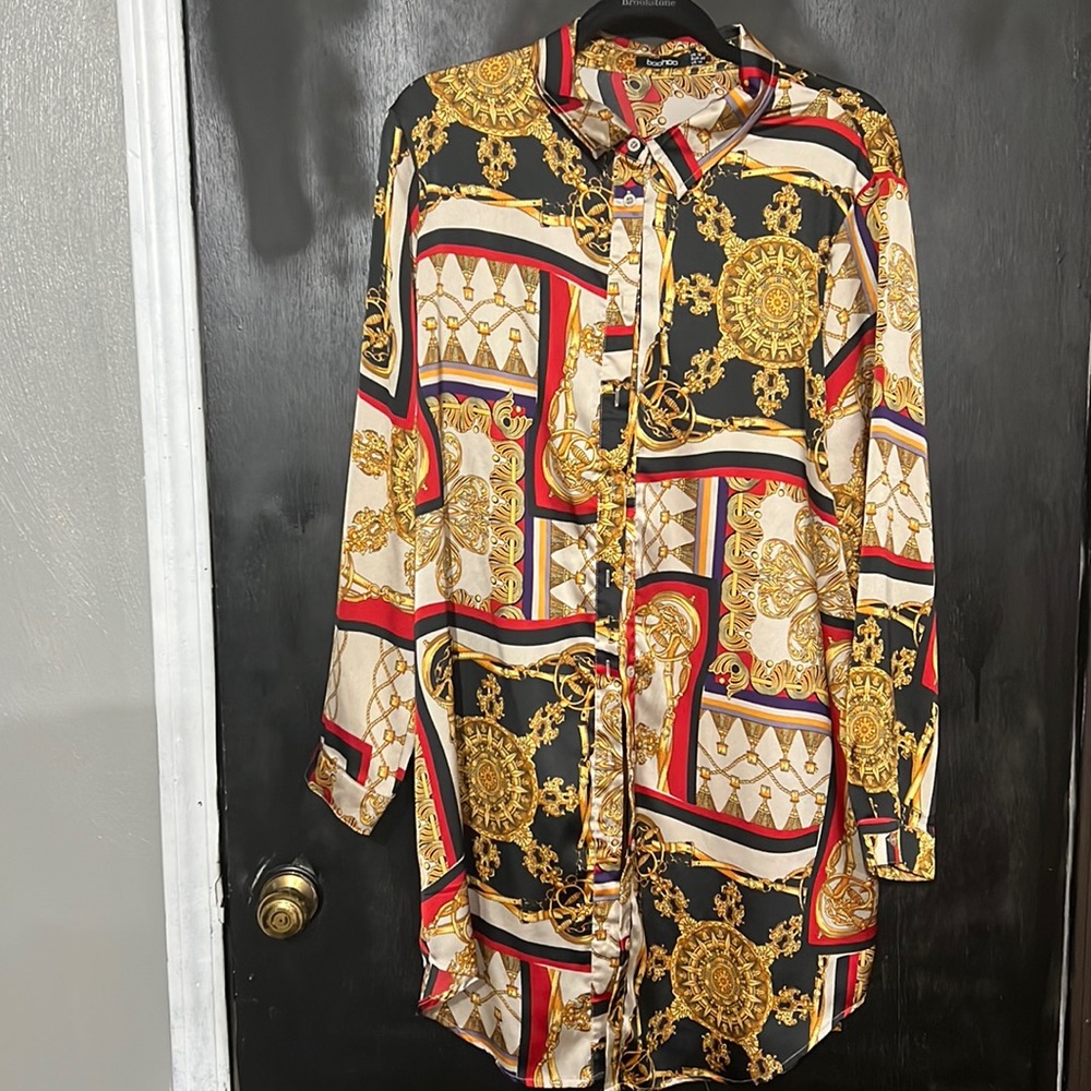 Boohoo Chain Print Long Sleeve Dress